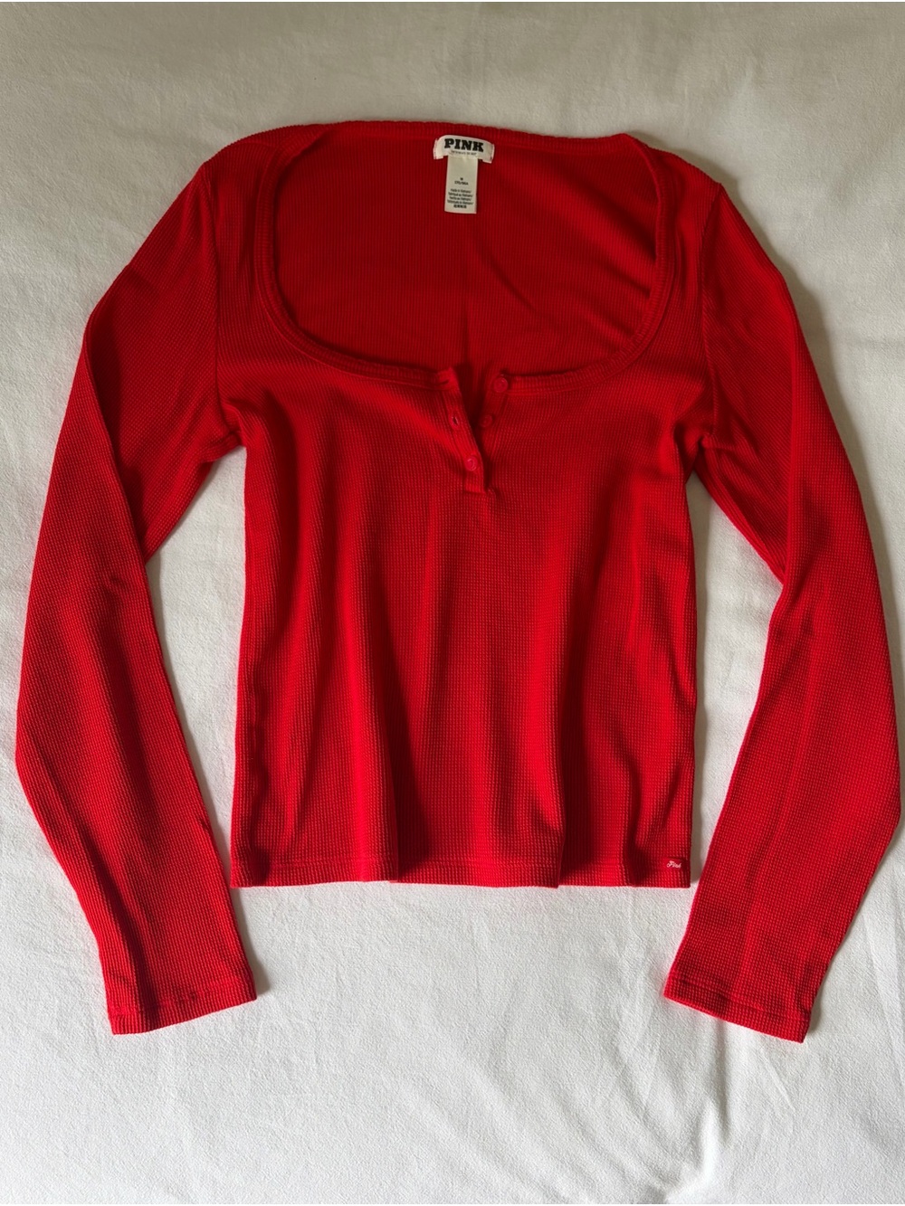 PINK Victoria's Secret Scoop Neck Red Long-Sleeve Henley